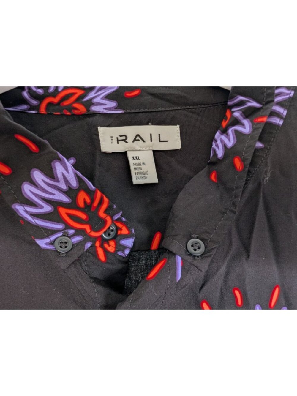 The Rail Mens Bright Print on Black Floral Button-Up Shirt XXL Short Sleeve Mode - Picture 4 of 12